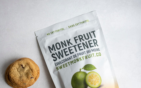 SweetMonkFruit beside a clear two-ingredient checklist