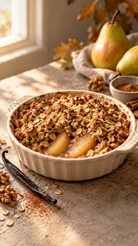 Warm Vanilla Pear Oat Crumble — SweetMonkFruit recipe