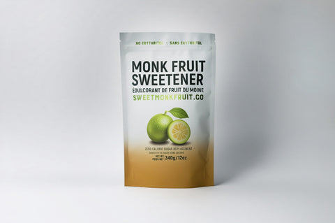 SweetMonkFruit monk fruit sweetener pouch on a clean studio background