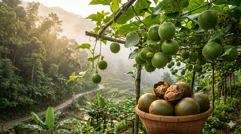 Fresh monk fruit on the vine - natural sugar alternative